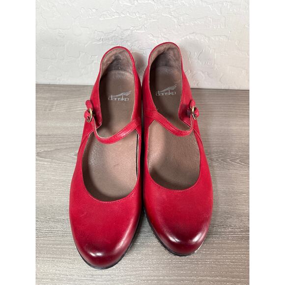 Dansko Loralie Shoes Womens 39 US 8 Mary Janes Wedge Red Burnished Leather Boho - Picture 5 of 9